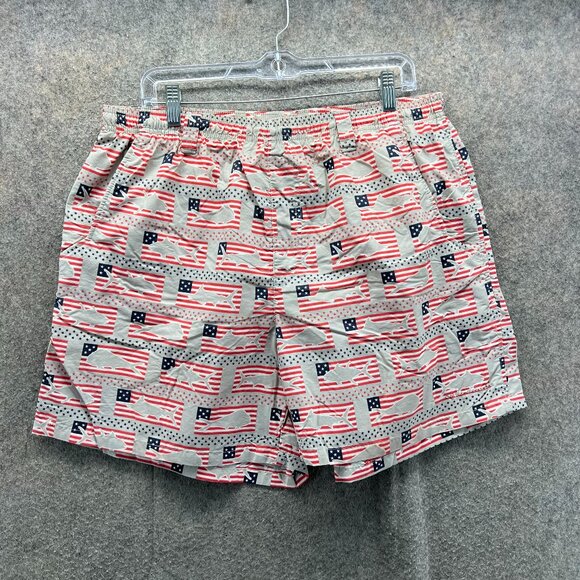 Columbia Sportswear Shorts Mens Large Beige American Flag Fish Print Swim Trunks - Picture 1 of 10